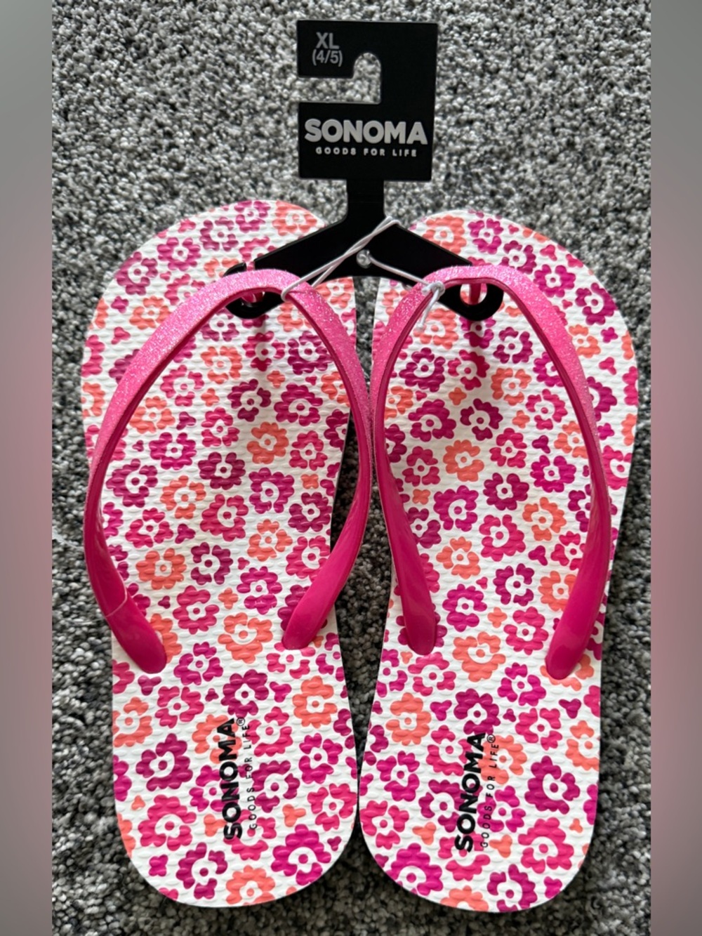 Sonoma Pink Floral Flip-Flops with Fuchsia Straps